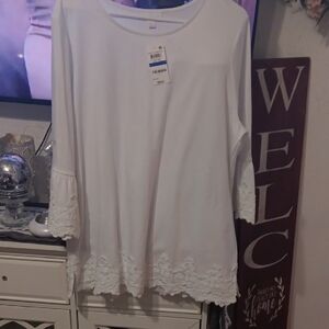 Charter Club White Lace Hem Tunic